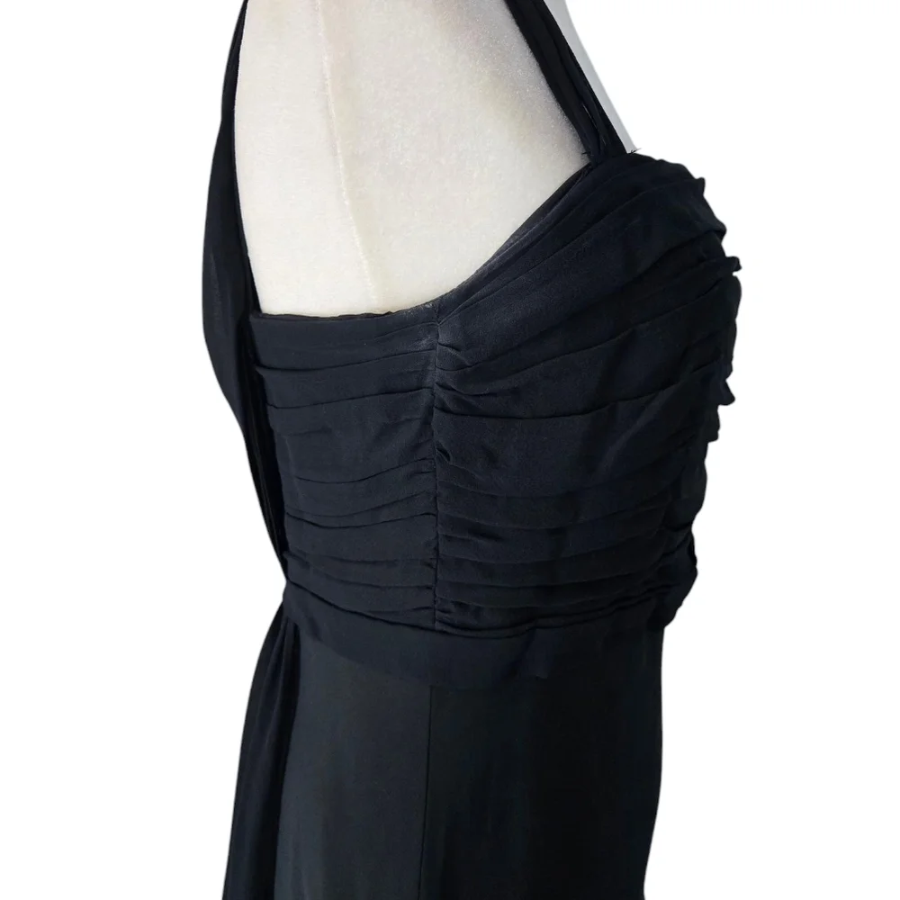 Ann Taylor Asymmetrical Prom Flowy   Black Chiffon Sleek Maxi Dress Size 8 - Picture 4 of 16